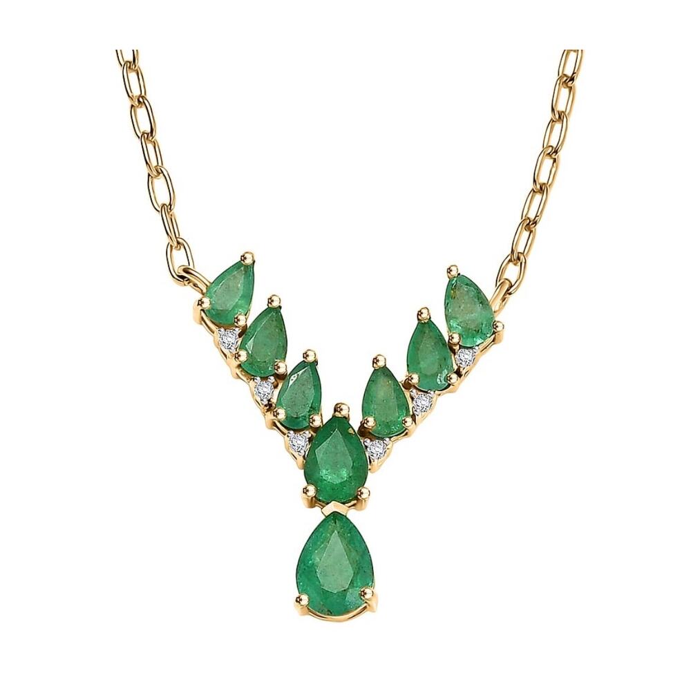 AAA Zambian Emerald Y Necklace w/ Moissanite 2.10 ctw 18” 18k Vermeil